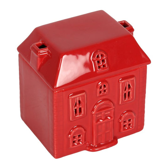 Red Ceramic House Oil/Wax Burner with Lid