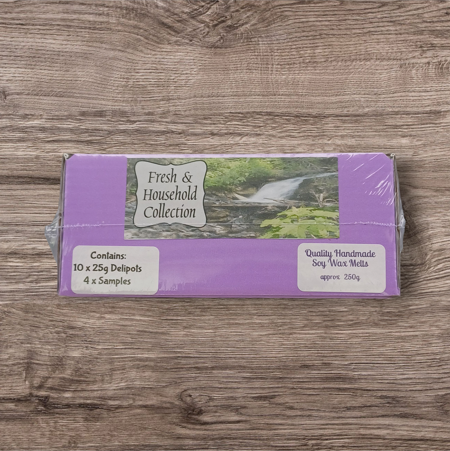 Pack of Fresh & Household Collection soy wax melts on a wooden surface