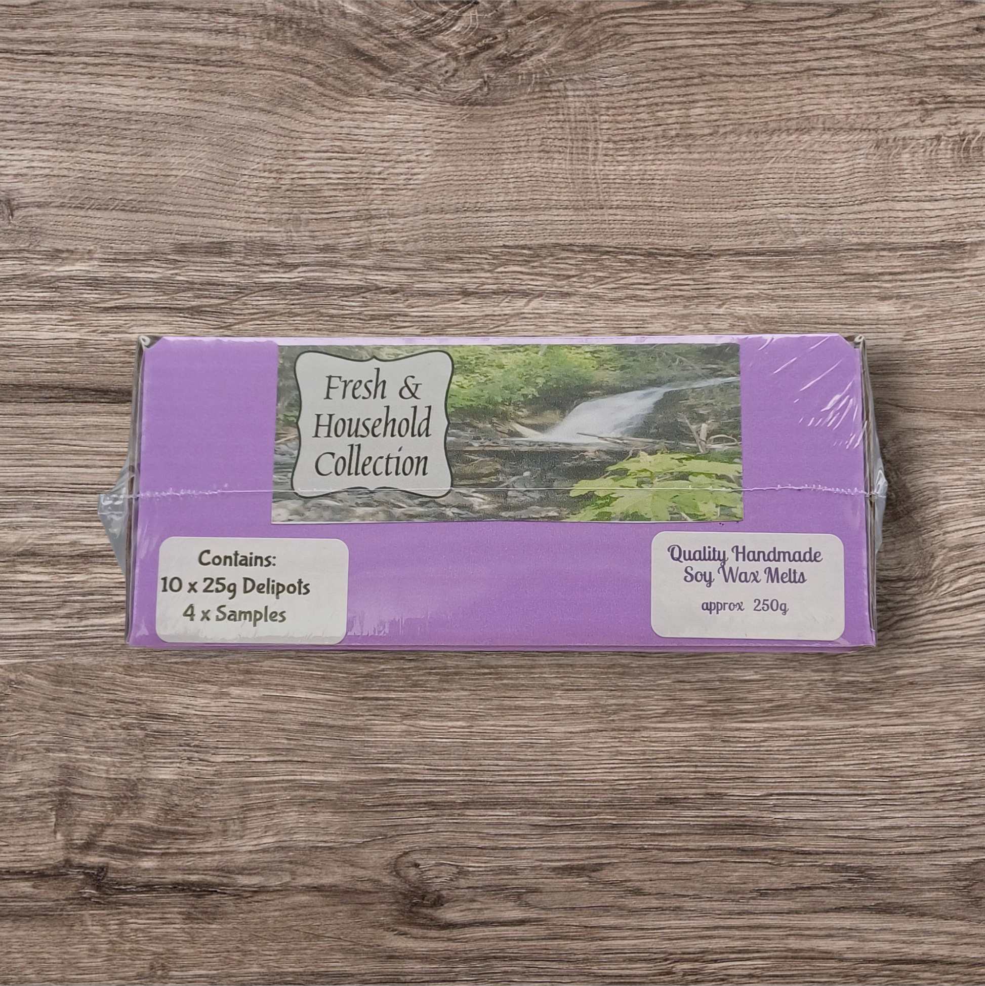 Pack of Fresh & Household Collection soy wax melts on a wooden surface