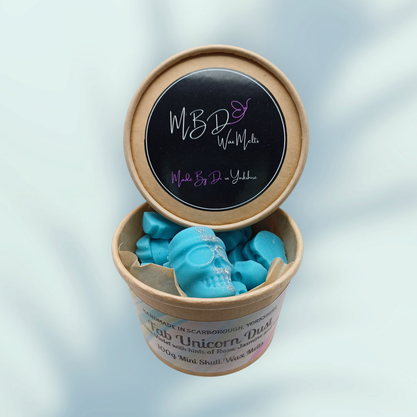 Turquoise Mini Skull Wax Melts in a Tub