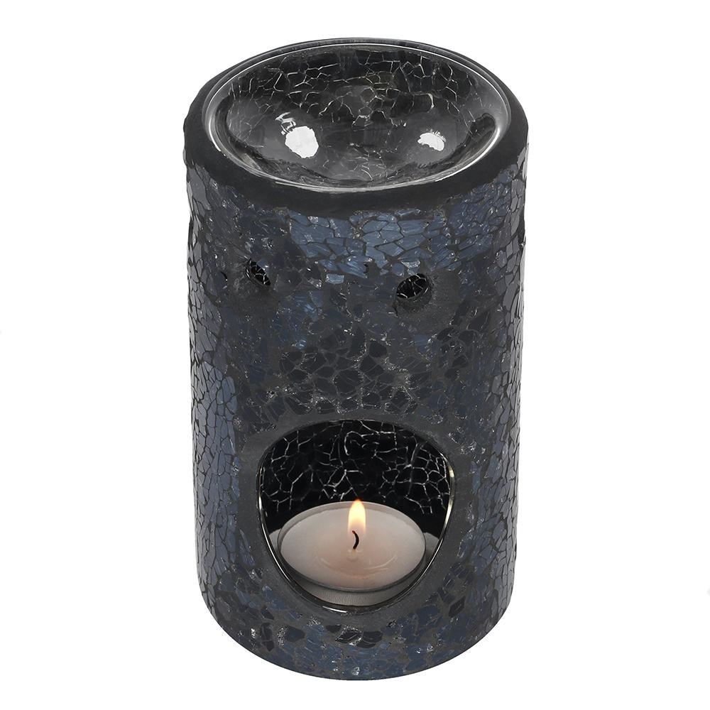 Black Mirrored Crackle Effect Ceramic Pillar Oil Burner Wax Melter