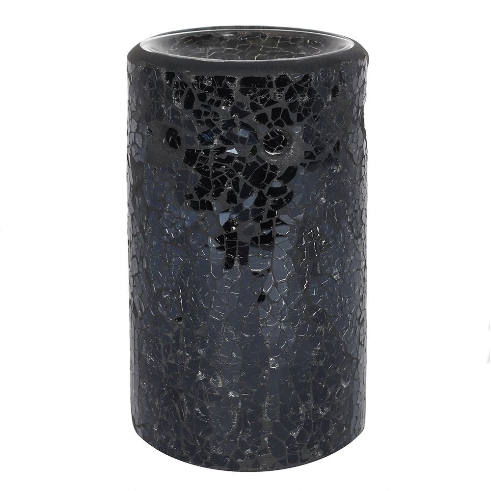 Black Mirrored Crackle Effect Ceramic Pillar Oil Burner Wax Melter
