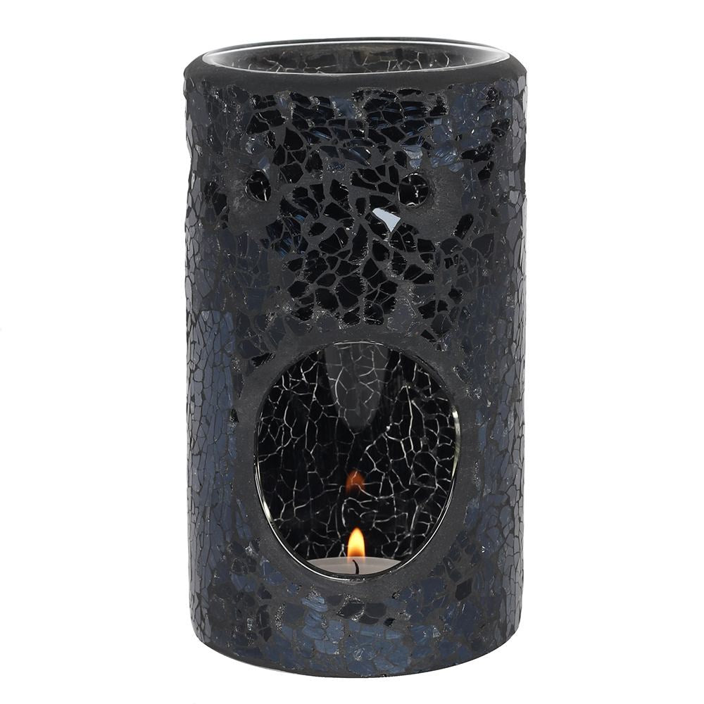Black Mirrored Crackle Effect Ceramic Pillar Oil Burner Wax Melter