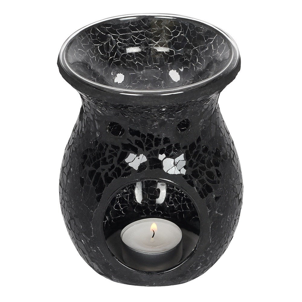 Large Black Mirrored Crackle Effect Ceramic Oil Burner Wax Melter