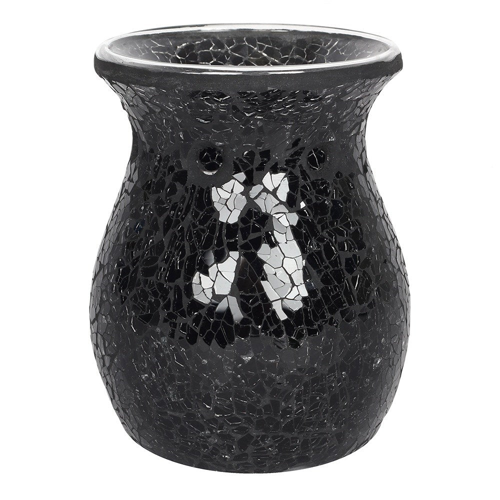 Large Black Mirrored Crackle Effect Ceramic Oil Burner Wax Melter