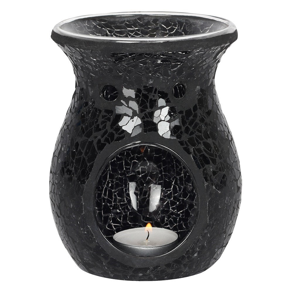 Large Black Mirrored Crackle Effect Ceramic Oil Burner Wax Melter