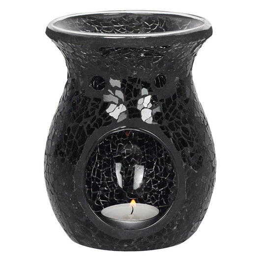 Large Black Mirrored Crackle Effect Ceramic Oil Burner Wax Melter