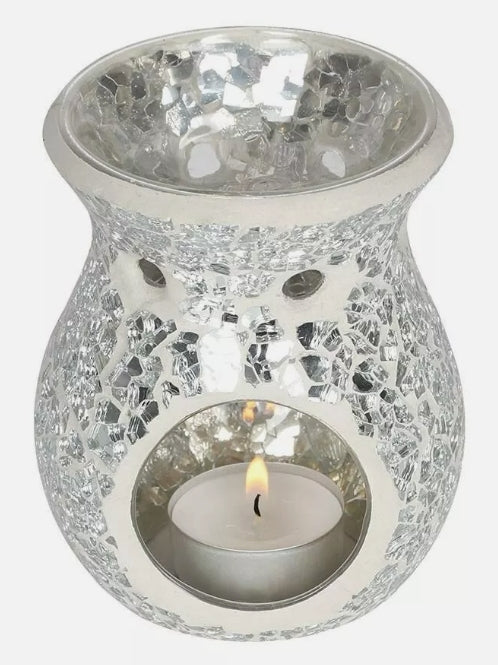 Small Mirrored Crackle Glass Oil Burner Wax Melter