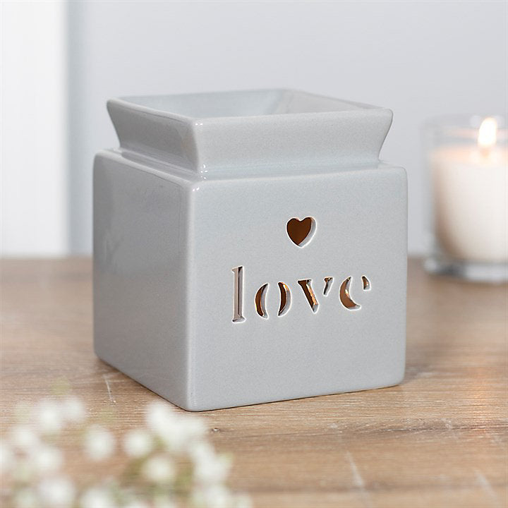Light Grey Ceramic Cut Out Tealight Oil Burner Wax Melter